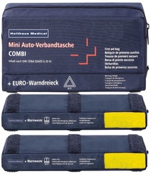 [62220-2] 62220 Mini borsa di pronto soccorso per auto + triangolo di segnalazione + 2 gilet ad alta visibilità (22 x 15 x 8 cm) con chiusura a velcro